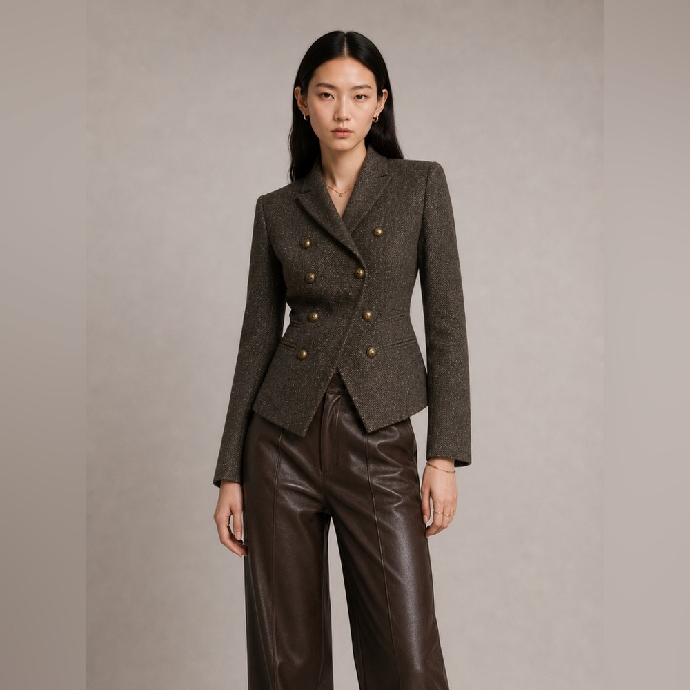 BANANA REPUBLIC - Tailored Tweed Wool Blend Blazer | Double Breasted Jacket